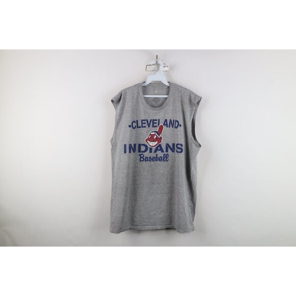 Vtg Y2K Mens XL Distressed Chief Wahoo Cleveland Indians Baseball Muscle T-Shirt - Picture 1 of 16